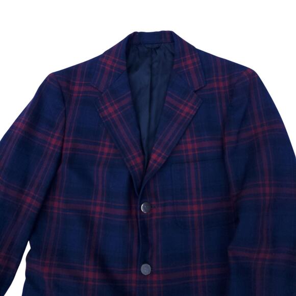 Vintage McDonogh School 100% Wool Uniform Blazer Jacket Blue Red Plaid Sz 34R - Picture 2 of 15